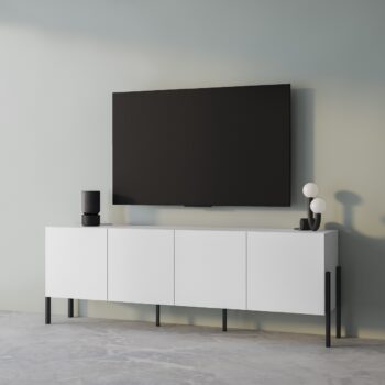 Sektor DEKTON je charakteristický svojim elegantným prevedením a čistými líniami. Výrazným prvkom nábytku sú nožičky, vyrobené z kovu. Sú v čiernej farbe. Nábytok DEKTON je vyrobený z kvalitných LTD dosiek, ktoré sa jednoducho udržiavajú, s ABS hranami.Televízny stolík je štvordverový. Vo vnútri sa nachádzajú police.Rozmery (š,v,h): 204 x 70 x 40 cm.Farba: biela matnáDodávame v demontovanom stave.