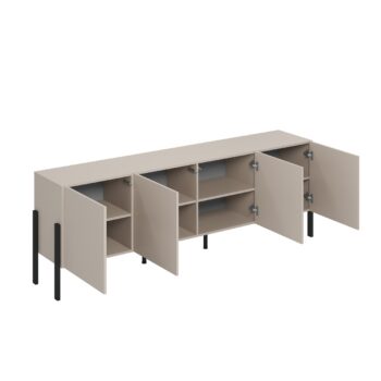 Sektor DEKTON je charakteristický svojim elegantným prevedením a čistými líniami. Výrazným prvkom nábytku sú nožičky, vyrobené z kovu. Sú v čiernej farbe. Nábytok DEKTON je vyrobený z kvalitných LTD dosiek, ktoré sa jednoducho udržiavajú, s ABS hranami.Televízny stolík je štvordverový. Vo vnútri sa nachádzajú police.Rozmery (š,v,h): 204 x 70 x 40 cm.Farba: kašmírDodávame v demontovanom stave.