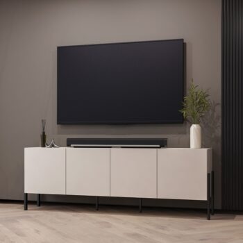 Sektor DEKTON je charakteristický svojim elegantným prevedením a čistými líniami. Výrazným prvkom nábytku sú nožičky, vyrobené z kovu. Sú v čiernej farbe. Nábytok DEKTON je vyrobený z kvalitných LTD dosiek, ktoré sa jednoducho udržiavajú, s ABS hranami.Televízny stolík je štvordverový. Vo vnútri sa nachádzajú police.Rozmery (š,v,h): 204 x 70 x 40 cm.Farba: kašmírDodávame v demontovanom stave.
