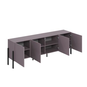 Sektor DEKTON je charakteristický svojim elegantným prevedením a čistými líniami. Výrazným prvkom nábytku sú nožičky, vyrobené z kovu. Sú v čiernej farbe. Nábytok DEKTON je vyrobený z kvalitných LTD dosiek, ktoré sa jednoducho udržiavajú, s ABS hranami.Televízny stolík je štvordverový. Vo vnútri sa nachádzajú police.Farba: slivkaRozmery (š,v,h): 204 x 70 x 40 cm.Dodávame v demontovanom stave.