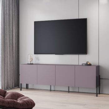 Sektor DEKTON je charakteristický svojim elegantným prevedením a čistými líniami. Výrazným prvkom nábytku sú nožičky, vyrobené z kovu. Sú v čiernej farbe. Nábytok DEKTON je vyrobený z kvalitných LTD dosiek, ktoré sa jednoducho udržiavajú, s ABS hranami.Televízny stolík je štvordverový. Vo vnútri sa nachádzajú police.Farba: slivkaRozmery (š,v,h): 204 x 70 x 40 cm.Dodávame v demontovanom stave.