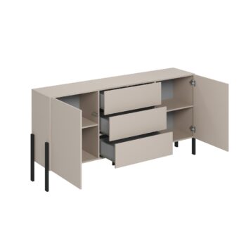 Sektor DEKTON je charakteristický svojim elegantným prevedením a čistými líniami. Výrazným prvkom nábytku sú nožičky, vyrobené z kovu. Sú v čiernej farbe. Nábytok DEKTON je vyrobený z kvalitných LTD dosiek, ktoré sa jednoducho udržiavajú, s ABS hranami.Kombinovaná komoda je dvojdverová. Má 2 praktické zásuvky.Rozmery (š,v,h): 184 x 90 x 40 cm.Farba: kašmírDodávame v demontovanom stave.