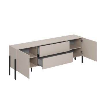 Sektor DEKTON je charakteristický svojim elegantným prevedením a čistými líniami. Výrazným prvkom nábytku sú nožičky, vyrobené z kovu. Sú v čiernej farbe. Nábytok DEKTON je vyrobený z kvalitných LTD dosiek, ktoré sa jednoducho udržiavajú, s ABS hranami.Televízny stolík je dvojdverový. Disponuje dvomi praktickými zásuvkami.Rozmery (š,v,h): 204 x 70 x 40Farba: kašmírDodávame v demontovanom stave.