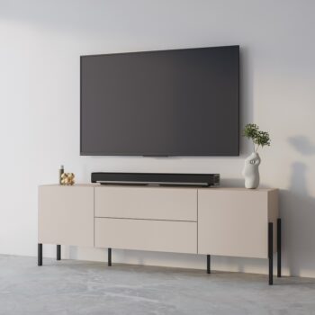 Sektor DEKTON je charakteristický svojim elegantným prevedením a čistými líniami. Výrazným prvkom nábytku sú nožičky, vyrobené z kovu. Sú v čiernej farbe. Nábytok DEKTON je vyrobený z kvalitných LTD dosiek, ktoré sa jednoducho udržiavajú, s ABS hranami.Televízny stolík je dvojdverový. Disponuje dvomi praktickými zásuvkami.Rozmery (š,v,h): 204 x 70 x 40Farba: kašmírDodávame v demontovanom stave.