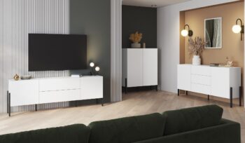 Sektor DEKTON je charakteristický svojim elegantným prevedením a čistými líniami. Výrazným prvkom nábytku sú nožičky, vyrobené z kovu. Sú v čiernej farbe. Nábytok DEKTON je vyrobený z kvalitných LTD dosiek, ktoré sa jednoducho udržiavajú, s ABS hranami.Komoda je dvojdverová.Rozmery (š,v,h): 114 x 135 x 40 cm.Farba: bielaDodávame v demontovanom stave.