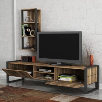 Dizajnový TV stolík DELUXE LOST vás vďaka svojmu netradičnému prevedeniu prenesie do sveta orientu. Je charakteristický výraznou kresbou dreva, ktorá je doplnená metalovými prvkami v podobe úchytov a masívnych nožičiek. Skrinka poskytuje dostatok úložného priestoru vo forme otvorených políc ako aj zatvorených skriniek s výklopom. Súčasťou TV stolíka DELUXE LOST je aj praktická závesná polica, ktorá ideálne poslúži na vystavenie dekorácií či kníh. Farebné prevedenie: čierny kov / orechRozmery: (š/v/h) 184,5 x 45 x 34 (ďalšie rozmery v nákrese)Dodávame v demonte. V ponuke aj konferenčný stolík v rovnakom prevedení. (viď. Príslušenstvo)
