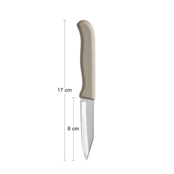 Ku každému správnemu kuchárovi patrí kvalitný nôž. Kuchynský nôž DENIS 17 cm je vyrobený z pevnej, kvalitnej nehrdzavejúcej ocele a plastu. Dĺžka čepele je 8 cm a dĺžka celého noža je 17 cm. Šikovný kuchynský nôž Denis s plastovou rúčkou béžovej farby je vždy po ruke a zvládne každú činnosť spojenú…