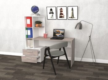 Pracovný stôl DENY je skutočne praktickým riešením pre Vašu kanceláriu, pracovňu, ale aj detskú izbu. Disponuje dvoma zásuvkami a regálom, na ktorý si uložíte šanóny, knihy, či iné pracovné pomôcky. Je vyrobený z kvalitnej LTD dosky jednoduchej na udržiavanie. Úchyty sú plastové.Pravé prevedenie. Farebné prevedenie: biela / sivý clubhouse dub. Rozmery: (ŠxVxH): 120 x 142 x 50 cm. Výška plochy písacieho stola je 75 cm.Dodávame v demonte.