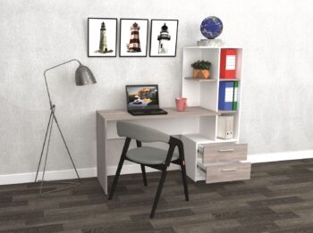 Pracovný stôl DENY je skutočne praktickým riešením pre Vašu kanceláriu, pracovňu, ale aj detskú izbu. Disponuje dvoma zásuvkami a regálom, na ktorý si uložíte šanóny, knihy, či iné pracovné pomôcky. Je vyrobený z kvalitnej LTD dosky jednoduchej na udržiavanie. Úchyty sú plastové.Pravé prevedenie. Farebné prevedenie: biela / sivý clubhouse dub. Rozmery: (ŠxVxH): 120 x 142 x 50 cm. Výška plochy písacieho stola je 75 cm.Dodávame v demonte.