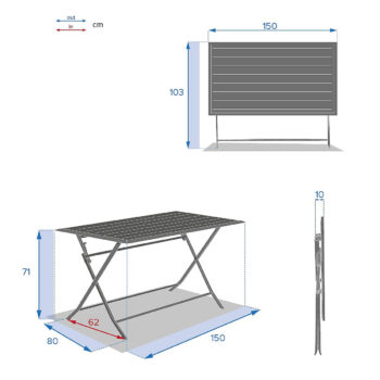 DEOKORK Hliníkový skladací stolík VIRGINIA 150x80 cm (antracit)