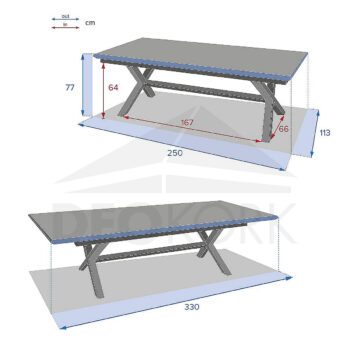DEOKORK Hliníkový stôl BERGAMO II. 250/330 cm (antracit/dekor dreva)