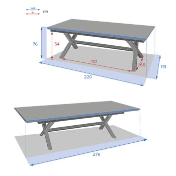 DEOKORK Hliníkový stôl VERONA 220/279 cm (šedo-hnedý/medová)