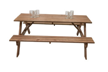 DEOKORK Masívny drevený pivný set z borovice 160 cm hrúbka 30 mm (morený)