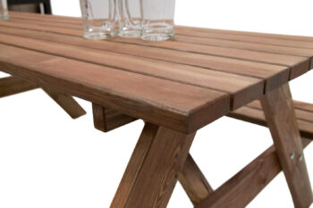 DEOKORK Masívny drevený pivný set z borovice 160 cm hrúbka 30 mm (morený)