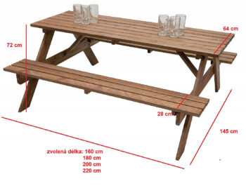 DEOKORK Masívny drevený pivný set z borovice 200 cm hrúbka 30 mm (morený)