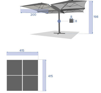 DEOKORK Slnečníkovej set QUATRO 2x2 m (antracit)