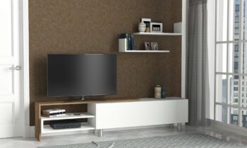 Objavte DESIGN, obývaciu stenu, ktorá skvele kombinuje sviežosť a teplý vzhľad bielej a orechovej farby. Táto zostava je ideálnym riešením pre každú obývaciu izbu, kde spája škandinávsky minimalizmus s maximálnou funkčnosťou.Detailné špecifikácieTyp tovaru: Obývacia stenaMateriál: Vysoko kvalitné LTD s hrúbkou 18 mm, ktorý zaručuje odolnosť a dlhú životnosť.Rozmery: TV stolík (181.8 x 31.3 x 41.3 cm) a nástenné police (60 x 19.5 x 16.3 cm), poskytujúce dostatok priestoru pre multimediálne zariadenia a dekorácie.Farba: Kombinácia bielej a orechovej, ktorá dodáva priestoru teplý, ale zároveň moderný vzhľad.Vybavenie: Regálka v TV stolíku a nástenné police poskytujú funkčný priestor na uskladnenie a zobrazenie vašich obľúbených predmetov.Dodatočné informácie: Produkt dodávame v demontovanom stave, čo uľahčuje jeho transport a montáž.Obývacia stena DESIGN je dokonalým spojením elegancie a praktickosti, ktoré prináša do vášho domova nielen estetickú krásu, ale aj potrebnú funkčnosť. Jej premyslený dizajn a kvalitné materiály zaistia, že sa stane dominantným a dlhotrvajúcim prvkom vášho interiéru.