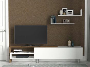 Objavte DESIGN, obývaciu stenu, ktorá skvele kombinuje sviežosť a teplý vzhľad bielej a orechovej farby. Táto zostava je ideálnym riešením pre každú obývaciu izbu, kde spája škandinávsky minimalizmus s maximálnou funkčnosťou.Detailné špecifikácieTyp tovaru: Obývacia stenaMateriál: Vysoko kvalitné LTD s hrúbkou 18 mm, ktorý zaručuje odolnosť a dlhú životnosť.Rozmery: TV stolík (181.8 x 31.3 x 41.3 cm) a nástenné police (60 x 19.5 x 16.3 cm), poskytujúce dostatok priestoru pre multimediálne zariadenia a dekorácie.Farba: Kombinácia bielej a orechovej, ktorá dodáva priestoru teplý, ale zároveň moderný vzhľad.Vybavenie: Regálka v TV stolíku a nástenné police poskytujú funkčný priestor na uskladnenie a zobrazenie vašich obľúbených predmetov.Dodatočné informácie: Produkt dodávame v demontovanom stave, čo uľahčuje jeho transport a montáž.Obývacia stena DESIGN je dokonalým spojením elegancie a praktickosti, ktoré prináša do vášho domova nielen estetickú krásu, ale aj potrebnú funkčnosť. Jej premyslený dizajn a kvalitné materiály zaistia, že sa stane dominantným a dlhotrvajúcim prvkom vášho interiéru.
