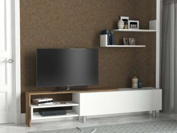 Objavte DESIGN, obývaciu stenu, ktorá skvele kombinuje sviežosť a teplý vzhľad bielej a orechovej farby. Táto zostava je ideálnym riešením pre každú obývaciu izbu, kde spája škandinávsky minimalizmus s maximálnou funkčnosťou.Detailné špecifikácieTyp tovaru: Obývacia stenaMateriál: Vysoko kvalitné LTD s hrúbkou 18 mm, ktorý zaručuje odolnosť a dlhú životnosť.Rozmery: TV stolík (181.8 x 31.3 x 41.3 cm) a nástenné police (60 x 19.5 x 16.3 cm), poskytujúce dostatok priestoru pre multimediálne zariadenia a dekorácie.Farba: Kombinácia bielej a orechovej, ktorá dodáva priestoru teplý, ale zároveň moderný vzhľad.Vybavenie: Regálka v TV stolíku a nástenné police poskytujú funkčný priestor na uskladnenie a zobrazenie vašich obľúbených predmetov.Dodatočné informácie: Produkt dodávame v demontovanom stave, čo uľahčuje jeho transport a montáž.Obývacia stena DESIGN je dokonalým spojením elegancie a praktickosti, ktoré prináša do vášho domova nielen estetickú krásu, ale aj potrebnú funkčnosť. Jej premyslený dizajn a kvalitné materiály zaistia, že sa stane dominantným a dlhotrvajúcim prvkom vášho interiéru.