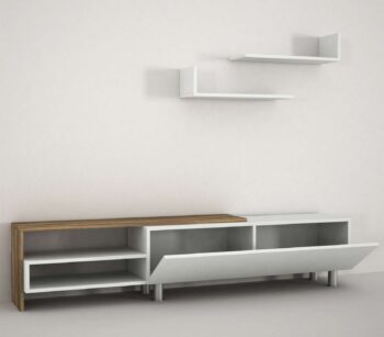 Objavte DESIGN, obývaciu stenu, ktorá skvele kombinuje sviežosť a teplý vzhľad bielej a orechovej farby. Táto zostava je ideálnym riešením pre každú obývaciu izbu, kde spája škandinávsky minimalizmus s maximálnou funkčnosťou.Detailné špecifikácieTyp tovaru: Obývacia stenaMateriál: Vysoko kvalitné LTD s hrúbkou 18 mm, ktorý zaručuje odolnosť a dlhú životnosť.Rozmery: TV stolík (181.8 x 31.3 x 41.3 cm) a nástenné police (60 x 19.5 x 16.3 cm), poskytujúce dostatok priestoru pre multimediálne zariadenia a dekorácie.Farba: Kombinácia bielej a orechovej, ktorá dodáva priestoru teplý, ale zároveň moderný vzhľad.Vybavenie: Regálka v TV stolíku a nástenné police poskytujú funkčný priestor na uskladnenie a zobrazenie vašich obľúbených predmetov.Dodatočné informácie: Produkt dodávame v demontovanom stave, čo uľahčuje jeho transport a montáž.Obývacia stena DESIGN je dokonalým spojením elegancie a praktickosti, ktoré prináša do vášho domova nielen estetickú krásu, ale aj potrebnú funkčnosť. Jej premyslený dizajn a kvalitné materiály zaistia, že sa stane dominantným a dlhotrvajúcim prvkom vášho interiéru.