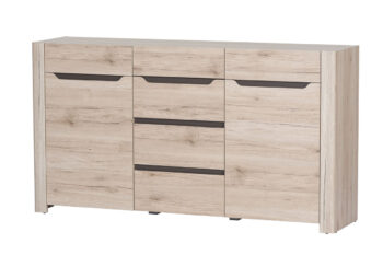 Kombinovaná komoda je súčasťou moderného sektoru DESIRE, ktorý je charakteristický svojim elegantným prevedením. Je vhodný do rôznych typov interiérov.Komoda je vyrobená z kvalitných LTD dosiek, ktoré sú nenáročné na údržbu. Na otváranie dvierok má namiesto úchytov dekoratívny výrez. Farebné prevedenie je v imitácii dreva dub san remo.Kombinovaná komoda je dvojdverová. Disponuje štyrmi praktickými zásuvkami.Rozmery (š,v,h): 170 x 93 x 42 cm.V našej ponuke nájdete aj ďalšie prvky sektoru DESIRE.Desire je atraktívny sektor, ktorý má v ponuke množstvo prvkov, z ktorých si môžete vytvoriť štýlovú obývačku, spálňu či jedáleň. Svojim prevedením poteší aj náročnejších zákazníkov.Dodávame v demontovanom stave. 