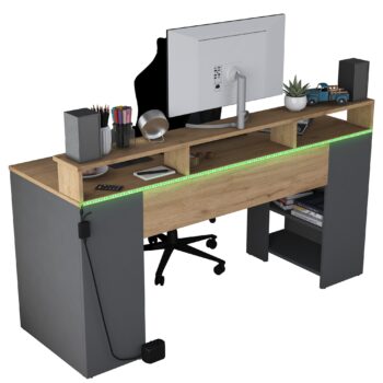 Písací stôl DESK – Štýlový a funkčný pre vašu kanceláriu alebo detskú izbuPísací stôl DESK je ideálnym riešením pre všetkých, ktorí hľadajú praktický pracovný priestor s moderným dizajnom. Kombinácia orechového dekoru a antracitovej farby prináša elegantný vzhľad, ktorý skvele zapadne do detskej izby, kancelárie alebo pracovne.Hlavné vlastnosti:Typ tovaru: písací stôlRozmer: 89.5 x 160 x 55 cmFarba: orech + antracitMateriál: melamín, VT laminátHrúbka materiálu: 18 mmVybavenie: kontajner na PC a regálokTvar: obdĺžnikovýPočet osôb: pre jednéhoDodatočné informácie: dodávame v demonteStôl DESK poskytuje dostatok priestoru pre pohodlnú prácu, štúdium alebo hranie. Vďaka integrovanému kontajneru na PC a praktickému regálku budete mať všetko potrebné po ruke a pritom udržiavať pracovný priestor organizovaný. Odolné materiály, ako je melamín a VT laminát, zaisťujú jednoduchú údržbu a dlhú životnosť.Elegantný obdĺžnikový dizajn stola je navrhnutý pre jedného užívateľa a hodí sa do rôznych typov interiérov. Dodávame v demontovanom stave s prehľadným návodom na zostavenie.Objednajte si písací stôl DESK ešte dnes a vytvorte si ideálne pracovné prostredie pre štúdium, prácu alebo kreatívne činnosti!