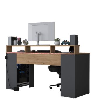 Písací stôl DESK – Štýlový a funkčný pre vašu kanceláriu alebo detskú izbuPísací stôl DESK je ideálnym riešením pre všetkých, ktorí hľadajú praktický pracovný priestor s moderným dizajnom. Kombinácia orechového dekoru a antracitovej farby prináša elegantný vzhľad, ktorý skvele zapadne do detskej izby, kancelárie alebo pracovne.Hlavné vlastnosti:Typ tovaru: písací stôlRozmer: 89.5 x 160 x 55 cmFarba: orech + antracitMateriál: melamín, VT laminátHrúbka materiálu: 18 mmVybavenie: kontajner na PC a regálokTvar: obdĺžnikovýPočet osôb: pre jednéhoDodatočné informácie: dodávame v demonteStôl DESK poskytuje dostatok priestoru pre pohodlnú prácu, štúdium alebo hranie. Vďaka integrovanému kontajneru na PC a praktickému regálku budete mať všetko potrebné po ruke a pritom udržiavať pracovný priestor organizovaný. Odolné materiály, ako je melamín a VT laminát, zaisťujú jednoduchú údržbu a dlhú životnosť.Elegantný obdĺžnikový dizajn stola je navrhnutý pre jedného užívateľa a hodí sa do rôznych typov interiérov. Dodávame v demontovanom stave s prehľadným návodom na zostavenie.Objednajte si písací stôl DESK ešte dnes a vytvorte si ideálne pracovné prostredie pre štúdium, prácu alebo kreatívne činnosti!
