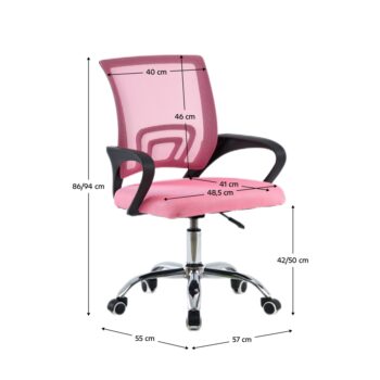 Kancelárska stolička s podrúčkami Dex 4 New - ružová / chróm; Rozmery (ŠxHxV): 57x55x86 cm; Materiál: sieťovina / plast / kov.