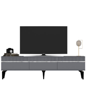 TV stolík DIMENSION - luxusný doplnok pre vašu obývaciu izbuTV stolík DIMENSION je perfektným spojením elegancie a funkčnosti, ktoré zaujme každého milovníka moderného dizajnu. Jeho luxusný vzhľad a praktické usporiadanie robia z tohto stolíka ideálny doplnok pre vašu obývaciu izbu.Vyrobený z vysoko kvalitného LTD materiálu s hrúbkou 18 mm, stolík DIMENSION zaručuje pevnosť a dlhú životnosť. Disponuje priestrannou skrinkou s tromi dvierkami, ktorá ponúka dostatok úložného priestoru pre vaše multimediálne zariadenia a ďalšie potreby. Vďaka svojmu modernému a luxusnému štýlu sa stolík stane stredobodom vašej obývačky.Hlavné vlastnosti produktu:Typ tovaru: TV stolíkVhodné do miestnosti: obývacia izbaMateriál: LTDRozmery: 44.6 x 180 x 29.6 cmFarba: antracit + striebornáVybavenie: skrinkaŠtýl: luxusnéPočet dvierok: 3Dodatočné informácie: Dodávame v demonte, plastové nožičkyTV stolík DIMENSION je dodávaný v demontovanom stave, čo uľahčuje prepravu a montáž. Plastové nožičky zaisťujú stabilitu a ochranu podlahy pred poškodením.