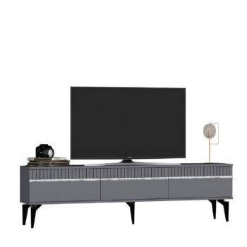 TV stolík DIMENSION - luxusný doplnok pre vašu obývaciu izbuTV stolík DIMENSION je perfektným spojením elegancie a funkčnosti, ktoré zaujme každého milovníka moderného dizajnu. Jeho luxusný vzhľad a praktické usporiadanie robia z tohto stolíka ideálny doplnok pre vašu obývaciu izbu.Vyrobený z vysoko kvalitného LTD materiálu s hrúbkou 18 mm, stolík DIMENSION zaručuje pevnosť a dlhú životnosť. Disponuje priestrannou skrinkou s tromi dvierkami, ktorá ponúka dostatok úložného priestoru pre vaše multimediálne zariadenia a ďalšie potreby. Vďaka svojmu modernému a luxusnému štýlu sa stolík stane stredobodom vašej obývačky.Hlavné vlastnosti produktu:Typ tovaru: TV stolíkVhodné do miestnosti: obývacia izbaMateriál: LTDRozmery: 44.6 x 180 x 29.6 cmFarba: antracit + striebornáVybavenie: skrinkaŠtýl: luxusnéPočet dvierok: 3Dodatočné informácie: Dodávame v demonte, plastové nožičkyTV stolík DIMENSION je dodávaný v demontovanom stave, čo uľahčuje prepravu a montáž. Plastové nožičky zaisťujú stabilitu a ochranu podlahy pred poškodením.