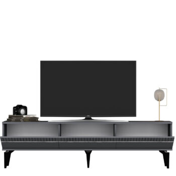 TV stolík DIMENSION - luxusný doplnok pre vašu obývaciu izbuTV stolík DIMENSION je perfektným spojením elegancie a funkčnosti, ktoré zaujme každého milovníka moderného dizajnu. Jeho luxusný vzhľad a praktické usporiadanie robia z tohto stolíka ideálny doplnok pre vašu obývaciu izbu.Vyrobený z vysoko kvalitného LTD materiálu s hrúbkou 18 mm, stolík DIMENSION zaručuje pevnosť a dlhú životnosť. Disponuje priestrannou skrinkou s tromi dvierkami, ktorá ponúka dostatok úložného priestoru pre vaše multimediálne zariadenia a ďalšie potreby. Vďaka svojmu modernému a luxusnému štýlu sa stolík stane stredobodom vašej obývačky.Hlavné vlastnosti produktu:Typ tovaru: TV stolíkVhodné do miestnosti: obývacia izbaMateriál: LTDRozmery: 44.6 x 180 x 29.6 cmFarba: antracit + striebornáVybavenie: skrinkaŠtýl: luxusnéPočet dvierok: 3Dodatočné informácie: Dodávame v demonte, plastové nožičkyTV stolík DIMENSION je dodávaný v demontovanom stave, čo uľahčuje prepravu a montáž. Plastové nožičky zaisťujú stabilitu a ochranu podlahy pred poškodením.
