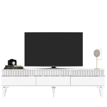 TV stolík DIMENSION - luxusný doplnok pre vašu obývaciu izbuTV stolík DIMENSION je perfektným spojením elegancie a funkčnosti, ktoré zaujme každého milovníka moderného dizajnu. Jeho luxusný vzhľad a praktické usporiadanie robia z tohto stolíka ideálny doplnok pre vašu obývaciu izbu.Vyrobený z vysoko kvalitného LTD materiálu s hrúbkou 18 mm, stolík DIMENSION zaručuje pevnosť a dlhú životnosť. Disponuje priestrannou skrinkou s tromi dvierkami, ktorá ponúka dostatok úložného priestoru pre vaše multimediálne zariadenia a ďalšie potreby. Vďaka svojmu modernému a luxusnému štýlu sa stolík stane stredobodom vašej obývačky.Hlavné vlastnosti produktu:Typ tovaru: TV stolíkVhodné do miestnosti: obývacia izbaMateriál: LTDRozmery: 44.6 x 180 x 29.6 cmFarba: biela + striebornáVybavenie: skrinkaŠtýl: luxusnéPočet dvierok: 3Dodatočné informácie: Dodávame v demonte, plastové nožičkyTV stolík DIMENSION je dodávaný v demontovanom stave, čo uľahčuje prepravu a montáž. Plastové nožičky zaisťujú stabilitu a ochranu podlahy pred poškodením.
