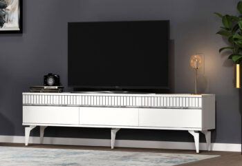 TV stolík DIMENSION - luxusný doplnok pre vašu obývaciu izbuTV stolík DIMENSION je perfektným spojením elegancie a funkčnosti, ktoré zaujme každého milovníka moderného dizajnu. Jeho luxusný vzhľad a praktické usporiadanie robia z tohto stolíka ideálny doplnok pre vašu obývaciu izbu.Vyrobený z vysoko kvalitného LTD materiálu s hrúbkou 18 mm, stolík DIMENSION zaručuje pevnosť a dlhú životnosť. Disponuje priestrannou skrinkou s tromi dvierkami, ktorá ponúka dostatok úložného priestoru pre vaše multimediálne zariadenia a ďalšie potreby. Vďaka svojmu modernému a luxusnému štýlu sa stolík stane stredobodom vašej obývačky.Hlavné vlastnosti produktu:Typ tovaru: TV stolíkVhodné do miestnosti: obývacia izbaMateriál: LTDRozmery: 44.6 x 180 x 29.6 cmFarba: biela + striebornáVybavenie: skrinkaŠtýl: luxusnéPočet dvierok: 3Dodatočné informácie: Dodávame v demonte, plastové nožičkyTV stolík DIMENSION je dodávaný v demontovanom stave, čo uľahčuje prepravu a montáž. Plastové nožičky zaisťujú stabilitu a ochranu podlahy pred poškodením.