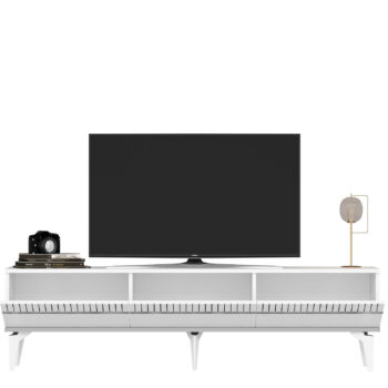 TV stolík DIMENSION - luxusný doplnok pre vašu obývaciu izbuTV stolík DIMENSION je perfektným spojením elegancie a funkčnosti, ktoré zaujme každého milovníka moderného dizajnu. Jeho luxusný vzhľad a praktické usporiadanie robia z tohto stolíka ideálny doplnok pre vašu obývaciu izbu.Vyrobený z vysoko kvalitného LTD materiálu s hrúbkou 18 mm, stolík DIMENSION zaručuje pevnosť a dlhú životnosť. Disponuje priestrannou skrinkou s tromi dvierkami, ktorá ponúka dostatok úložného priestoru pre vaše multimediálne zariadenia a ďalšie potreby. Vďaka svojmu modernému a luxusnému štýlu sa stolík stane stredobodom vašej obývačky.Hlavné vlastnosti produktu:Typ tovaru: TV stolíkVhodné do miestnosti: obývacia izbaMateriál: LTDRozmery: 44.6 x 180 x 29.6 cmFarba: biela + striebornáVybavenie: skrinkaŠtýl: luxusnéPočet dvierok: 3Dodatočné informácie: Dodávame v demonte, plastové nožičkyTV stolík DIMENSION je dodávaný v demontovanom stave, čo uľahčuje prepravu a montáž. Plastové nožičky zaisťujú stabilitu a ochranu podlahy pred poškodením.