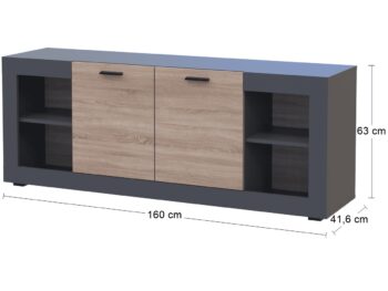 Dvojdverová komoda Dolin CH-2D v prevedení grafit / dub sonoma je moderným a praktickým kusom nábytku, ktorý sa hodí do každého interiéru. Jej tmavá farba dodáva priestoru eleganciu a štýl. Komoda je vyrobená z aglomerovaného materiálu DTD, ktorý je známy svojou odolnosťou a dlhou životnosťou.