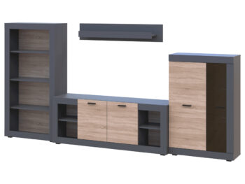 Dvojdverová komoda Dolin CH-2D v prevedení grafit / dub sonoma je moderným a praktickým kusom nábytku, ktorý sa hodí do každého interiéru. Jej tmavá farba dodáva priestoru eleganciu a štýl. Komoda je vyrobená z aglomerovaného materiálu DTD, ktorý je známy svojou odolnosťou a dlhou životnosťou.