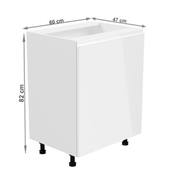 Spodná skrinka AURORA D601F P umožňuje vyskladať si kuchyňu podľa vlastných predstáv. Rozmery skrinky sú (ŠxHxV): 60x47x82 cm. Skrinka obsahuje jedny dvierka a jeden šuplík. Vnútorný priestor je jednou policou rozdelený na dve odkladacie plochy. Dvierka sú bez úchytky a otvárajú sa do pravej strany…