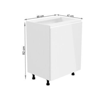 Spodná skrinka AURORA D601F P umožňuje vyskladať si kuchyňu podľa vlastných predstáv. Rozmery skrinky sú (ŠxHxV): 60x47x82 cm. Skrinka obsahuje jedny dvierka a jeden šuplík. Vnútorný priestor je jednou policou rozdelený na dve odkladacie plochy. Dvierka sú bez úchytky a otvárajú sa do pravej strany…