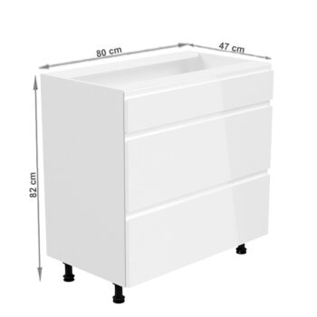Spodná skrinka AURORA D80S3 umožňuje vyskladať si kuchyňu podľa vlastných predstáv. Rozmery skrinky sú (ŠxHxV): 80x47x82 cm. Skrinka je s tromi šuplíkmi. Šuplíky sú bez úchytiek. Je vyrobená z kvalitnej MDF (drevovláknitá doska) a korpusu z laminovanej DTD (drevotriesková doska). Farebné prevedenie…