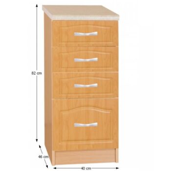 Vyskladajte si kuchyňu snov s dolnou kuchynskou skrinkou so štyrmi šuplíkmi LORA MDF NEW KLASIK S40SZ4, ktorá bude tou správnou voľbou. Dodávaná je bez pracovnej dosky. Korpus je vyrobený z klasickej laminovanej DTD (drevotriesky) a dvierka z kvalitnej fóliovanej MDF (drevovláknitej dosky). Rozmery…