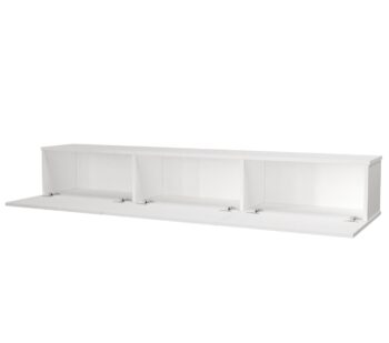 Moderný a štýlový TV stolík DOMEL vás osloví svojim minimalistickým dizajnom a priaznivou cenou. Je ideálny do moderne zariadených priestorov a vďaka závesnému systému pôsobí vzdušne a štýlovo.TV skrinka disponuje výklopnými skrinkami a uloženie rôznych vecí. Je vyrobená z kvalitnej LTD dosky, ktorá je nenáročná na údržbu. Hrúbka materiálu: 18 mm. Hrany sú ohraničené PVC hranou.LED osvetlenie je v cene televízneho stolíka.Farebné prevedenie: biela.Rozmery TV stolíka: (š,v,h) 180 x 29,5 x 29,5 cm Dodávame v demonte.