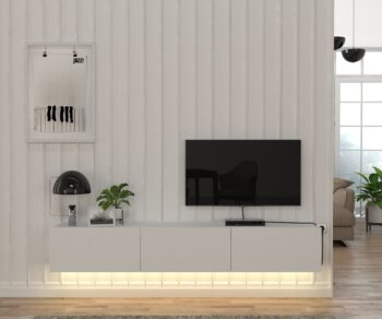 Moderný a štýlový TV stolík DOMEL vás osloví svojim minimalistickým dizajnom a priaznivou cenou. Je ideálny do moderne zariadených priestorov a vďaka závesnému systému pôsobí vzdušne a štýlovo.TV skrinka disponuje výklopnými skrinkami a uloženie rôznych vecí. Je vyrobená z kvalitnej LTD dosky, ktorá je nenáročná na údržbu. Hrúbka materiálu: 18 mm. Hrany sú ohraničené PVC hranou.LED osvetlenie je v cene televízneho stolíka.Farebné prevedenie: biela.Rozmery TV stolíka: (š,v,h) 180 x 29,5 x 29,5 cm Dodávame v demonte.