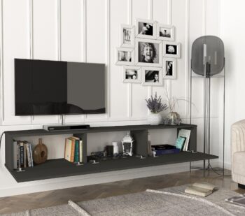 Moderný a štýlový TV stolík DOMEL vás oslový svojim minimalistickým dizajnom a priaznivou cenou. Je ideálny do moderne zariadených priestorov a vďaka závesnému systému pôsobí vzdušne a štýlovo. TV skrinka poskytuje dostatok úložného priestoru vo forme výklopných skriniek.Farebné prevedenie: šedý antracitMateriál: kvalitné 18 mm LTD hranené PVC páskouRozmery TV stolíka: (š/v/h) 180 x 29,5 x 29,5 cm Dodávame v demonte.