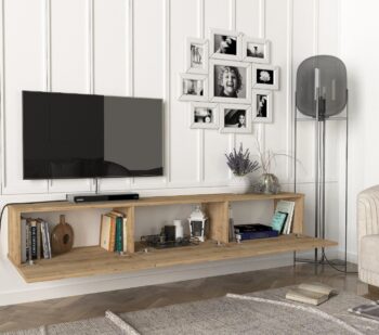 Moderný a štýlový TV stolík DOMEL vás osloví svojim minimalistickým dizajnom a priaznivou cenou. Je ideálny do moderne zariadených priestorov a vďaka závesnému systému pôsobí vzdušne a štýlovo.TV skrinka disponuje výklopnými skrinkami a uloženie rôznych vecí. Je vyrobená z kvalitnej LTD dosky, ktorá je nenáročná na údržbu. Hrúbka materiálu: 18 mm. Hrany sú ohraničené PVC hranou.Farebné prevedenie: zafír.Rozmery TV stolíka: (š,v,h) 180 x 29,5 x 29,5 cm 