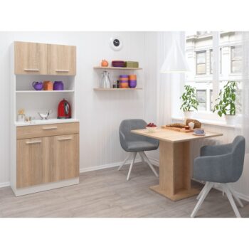 Vytvorte si harmonický a uprataný domov s kredencom DOMIS NEW! Tento praktický a štýlový kus nábytku je vyrobený z laminovanej DTD dosky v modernom spojení bielej a dub sonoma farby, ktoré vnesú do vášho interiéru svieži a nadčasový vzhľad. Je…