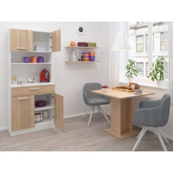 Vytvorte si harmonický a uprataný domov s kredencom DOMIS NEW! Tento praktický a štýlový kus nábytku je vyrobený z laminovanej DTD dosky v modernom spojení bielej a dub sonoma farby, ktoré vnesú do vášho interiéru svieži a nadčasový vzhľad. Je…