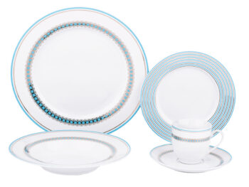 Predstavujeme vám elegantnú porcelánovú jedálenskú súpravu Donatella Baby Blue, ktorá sa stane ozdobou vášho stolovania. Táto súprava obsahuje 20 kusov, ktoré kombinujú moderný dizajn s klasickou eleganciou. Vďaka jemnej farebnej kombinácii modrej, bielej a zlatej farby dodáva…