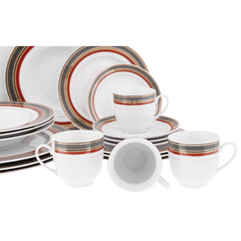 Predstavujeme vám elegantnú porcelánovú jedálenskú súpravu Donatella Gold, ktorá je dokonalým spojením moderného dizajnu a tradičnej elegancie. Táto súprava obsahuje 20 kusov, ktoré sú ideálne pre každodenné použitie aj špeciálne príležitosti. Vďaka kombinácii červenej, bielej…