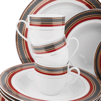 Predstavujeme vám elegantnú porcelánovú jedálenskú súpravu Donatella Gold, ktorá je dokonalým spojením moderného dizajnu a tradičnej elegancie. Táto súprava obsahuje 20 kusov, ktoré sú ideálne pre každodenné použitie aj špeciálne príležitosti. Vďaka kombinácii červenej, bielej…