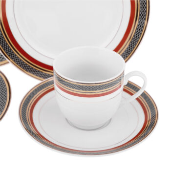 Predstavujeme vám elegantnú porcelánovú jedálenskú súpravu Donatella Gold, ktorá je dokonalým spojením moderného dizajnu a tradičnej elegancie. Táto súprava obsahuje 20 kusov, ktoré sú ideálne pre každodenné použitie aj špeciálne príležitosti. Vďaka kombinácii červenej, bielej…